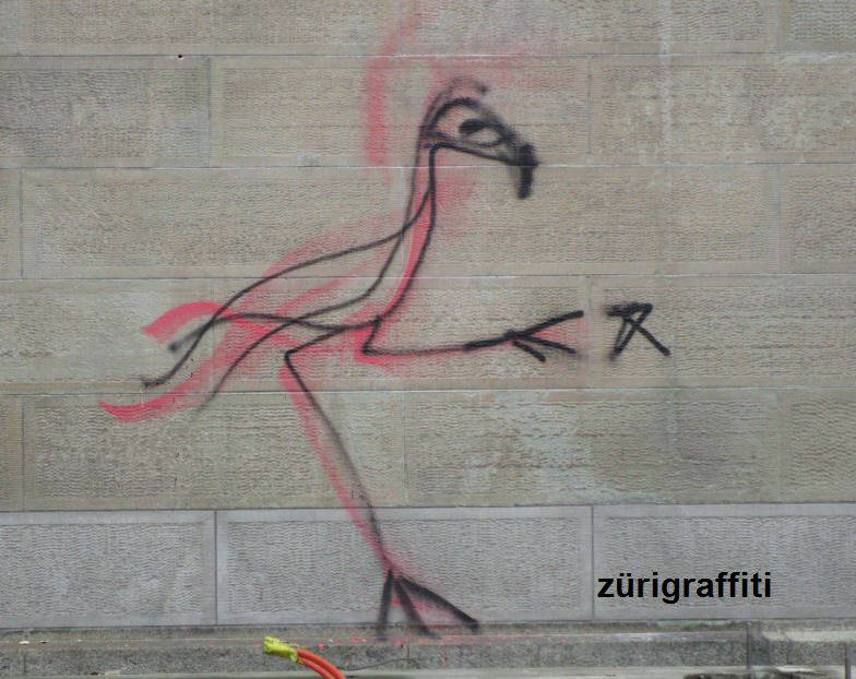 HARALD NAEGELI graffiti streetart flamingo an der vorderfront des kunshaus zrich