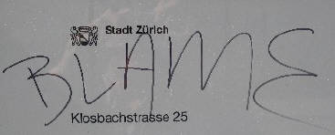 BLAME graffiti tag klosbachstrasse zrich hottingen
