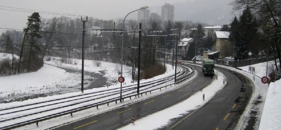 Sihltalstrasse bei Zrich-Leimbach im Schnee, Februar 2010