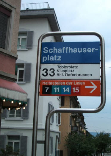 schaffhauserplatz zrich. bushaltestelle 33er bus. VBZ Zri-Linie. Zrich-Unterstrass